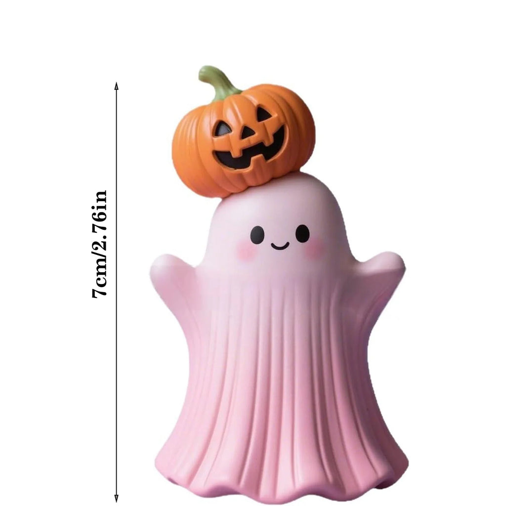 Pink Resin Ghost & Pumpkin Figurine Set Q579725