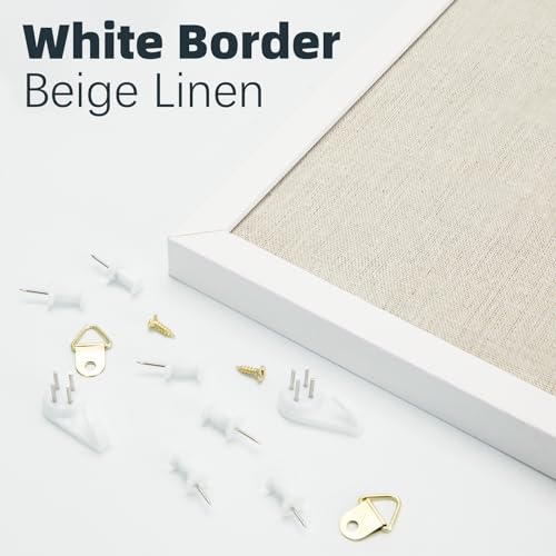 12"x16" inch Linen Bulletin Board with White Wood Style Frame and 10 Pushpins Q966