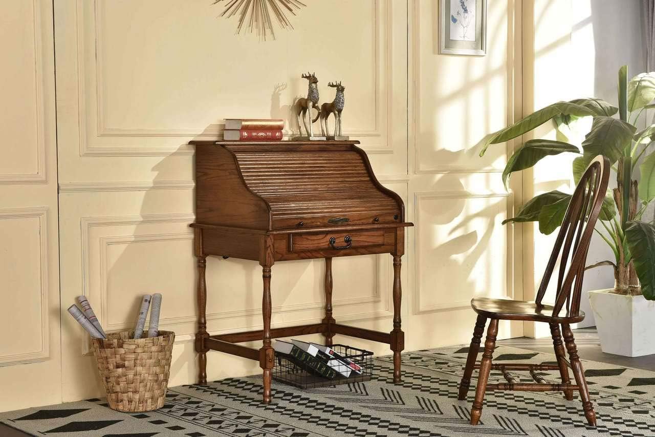 Solid Oak Wood Mini Roll Top Desk P77840
