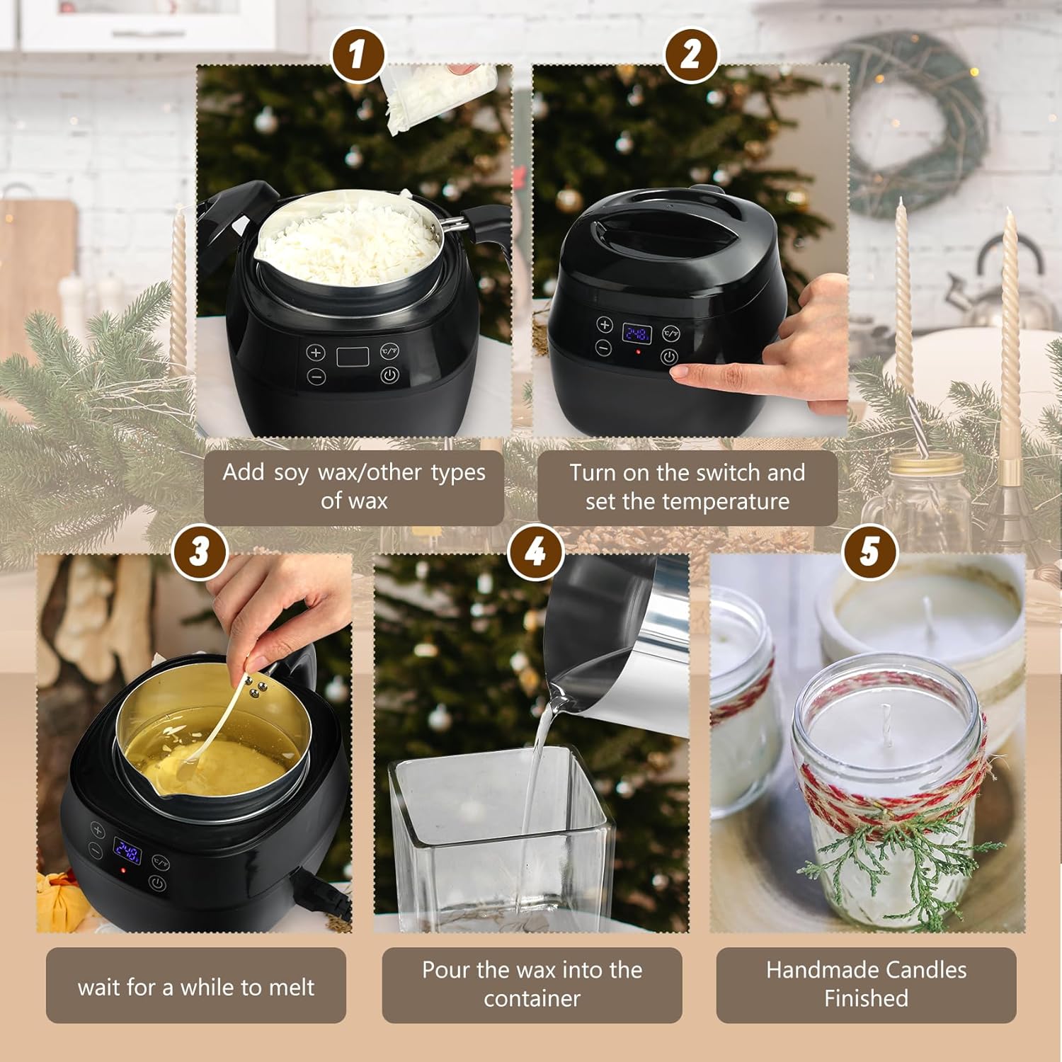 1L 200W Aluminum Wax Melting Pot with Touch Screen Digital Temperature Display K243