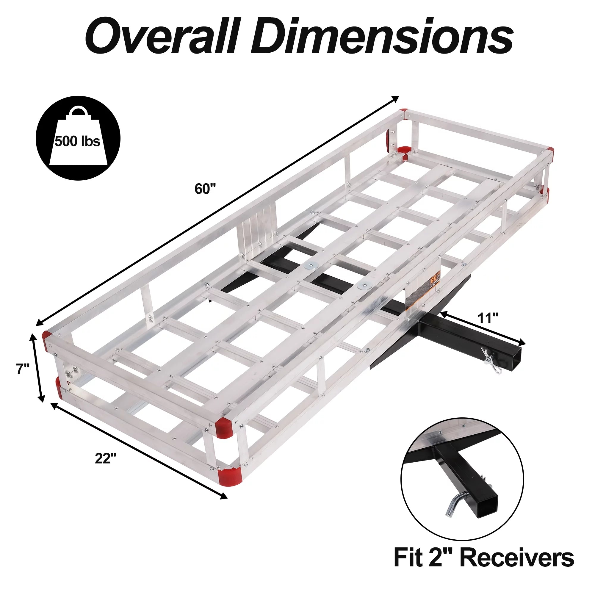 Aluminum Hitch Mounted Cargo Carrier with High Side Rails for 2" Receiver S181