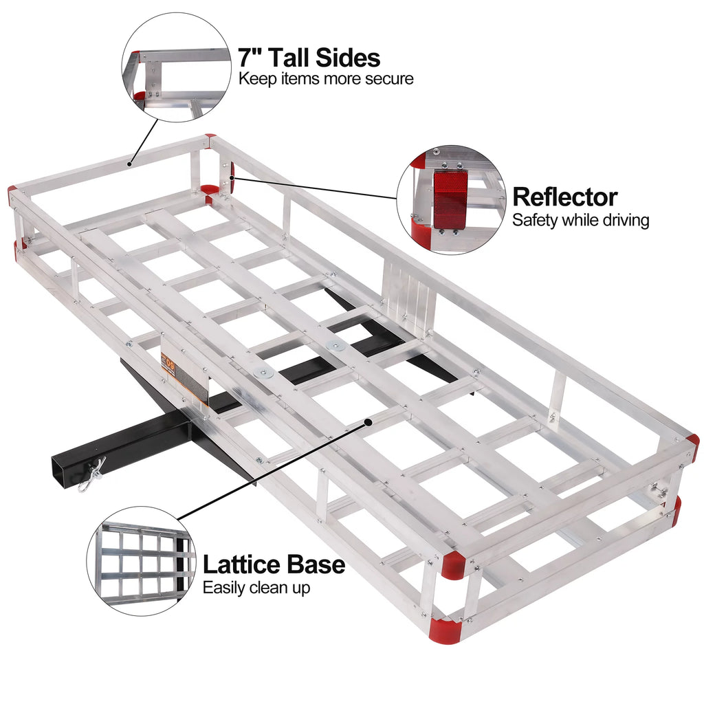 Aluminum Hitch Mounted Cargo Carrier with High Side Rails for 2" Receiver S181