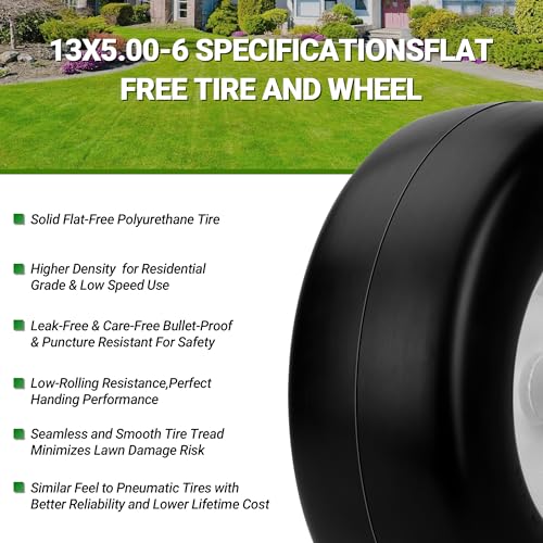 2 PCS 13x5.00-6 Flat Free Tire and Wheel with 3/4" Extra 5/8" Bearings P292298