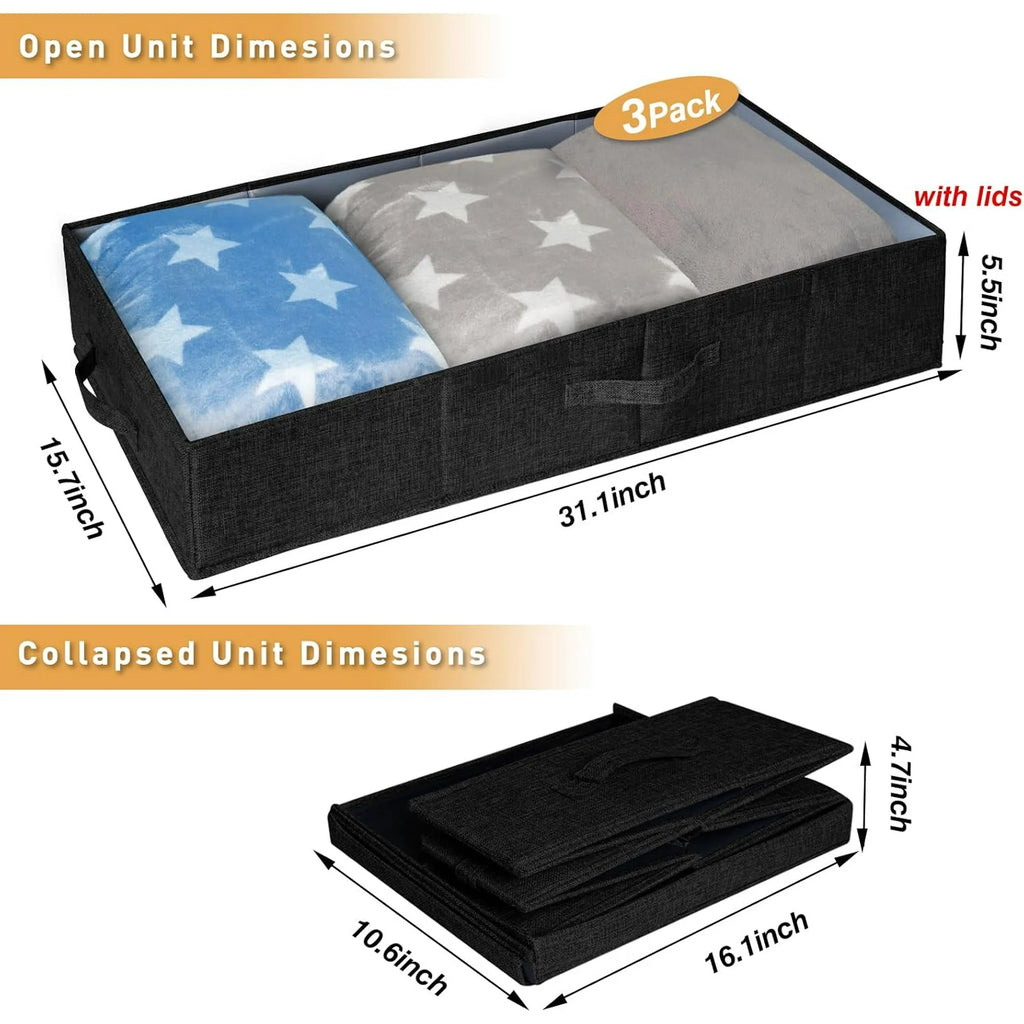 Black 3 Pack Underbed Storage Containers with Handles Q41409