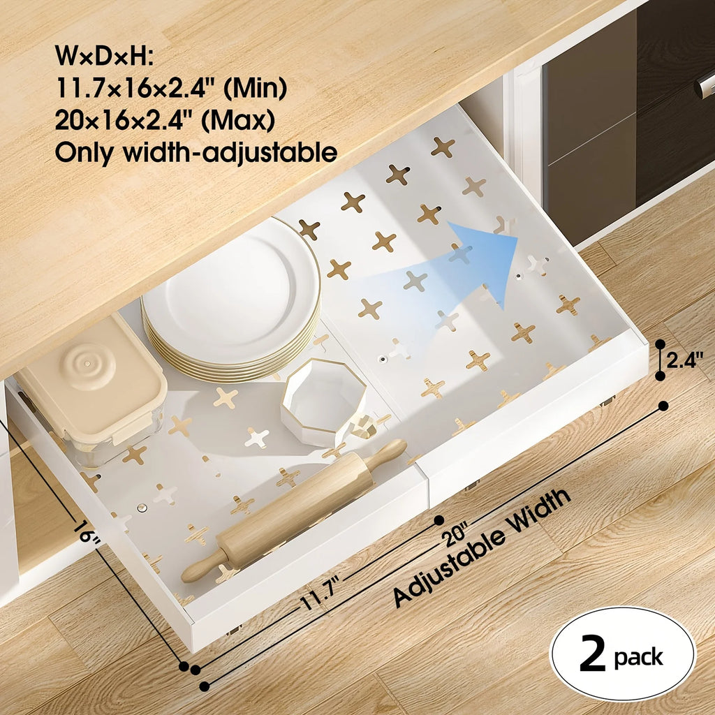 2Pack Expandable Pull Out Cabinet Organizer 16Deep, Slide Out Drawers With 6pcs Divider Racks, Roll Out Shelves Adhesive, Adjustable Width11.7-20 S228960
