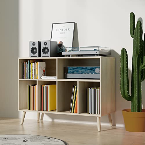 Oak Record Player Stand with Vinyl Record Storage P79947