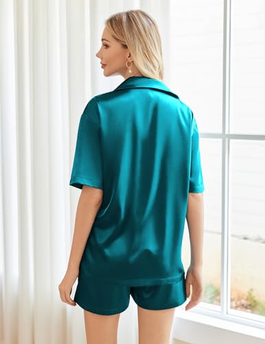 Silk Soft Satin Button Down Pajamas Short Sleeve Top and Shorts 2 Piece Set F6535