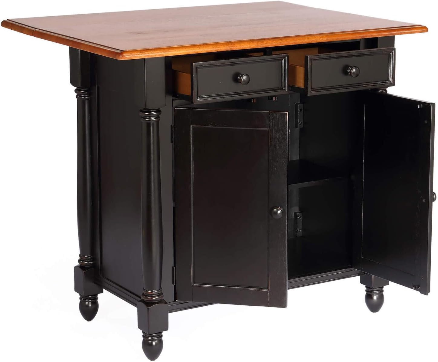 Antique Black Expandable Kitchen Island with Cherry Drop Leaf Top G1197