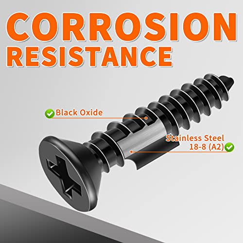 100 PCS #4 X 3/8 inch Stainless Steel Black Coated Flat Head Phillips Wood Screws S603