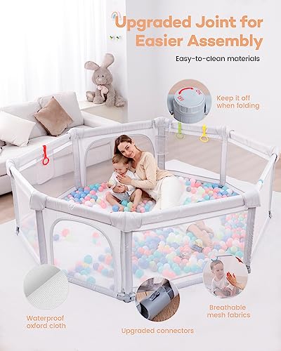 Grey Extra Large Foldable Baby Playpen 79 x 59 x 27 Inches B13479