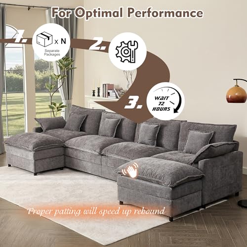 Black Chenille U Shaped Modular Sectional Sofa with Ottoman U916
