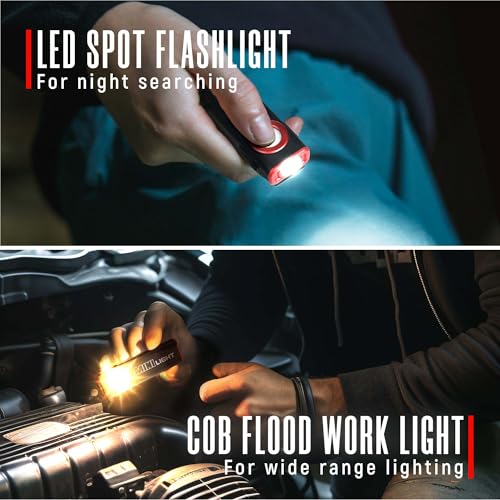1600 Lumens Mini Magnetic Flat LED Flashlight with Clip, 3 Modes Waterproof Pocket Light (Ruby red) V795