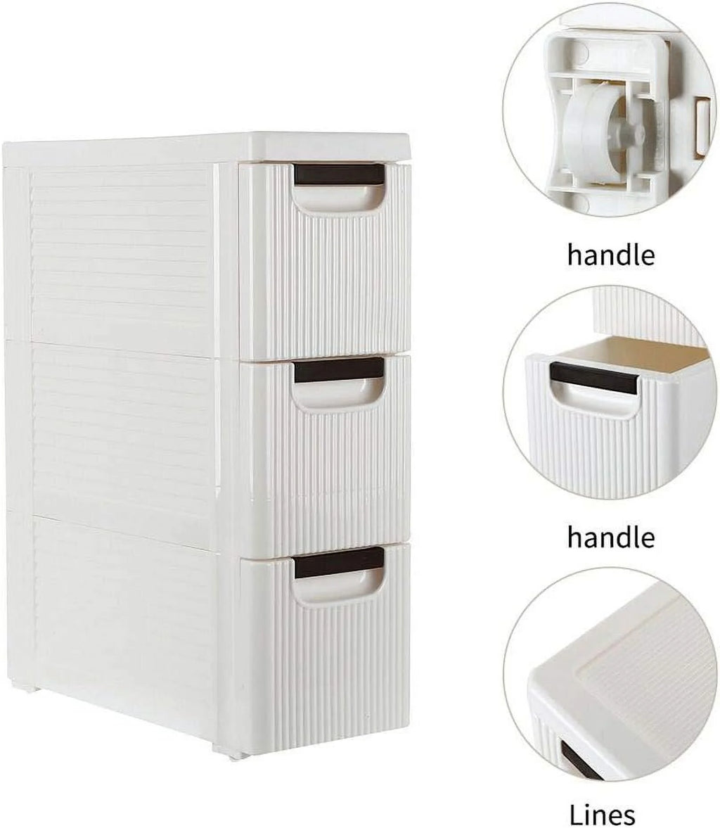 White 3-Tier Rolling Storage Cabinet with 3 Drawers P272