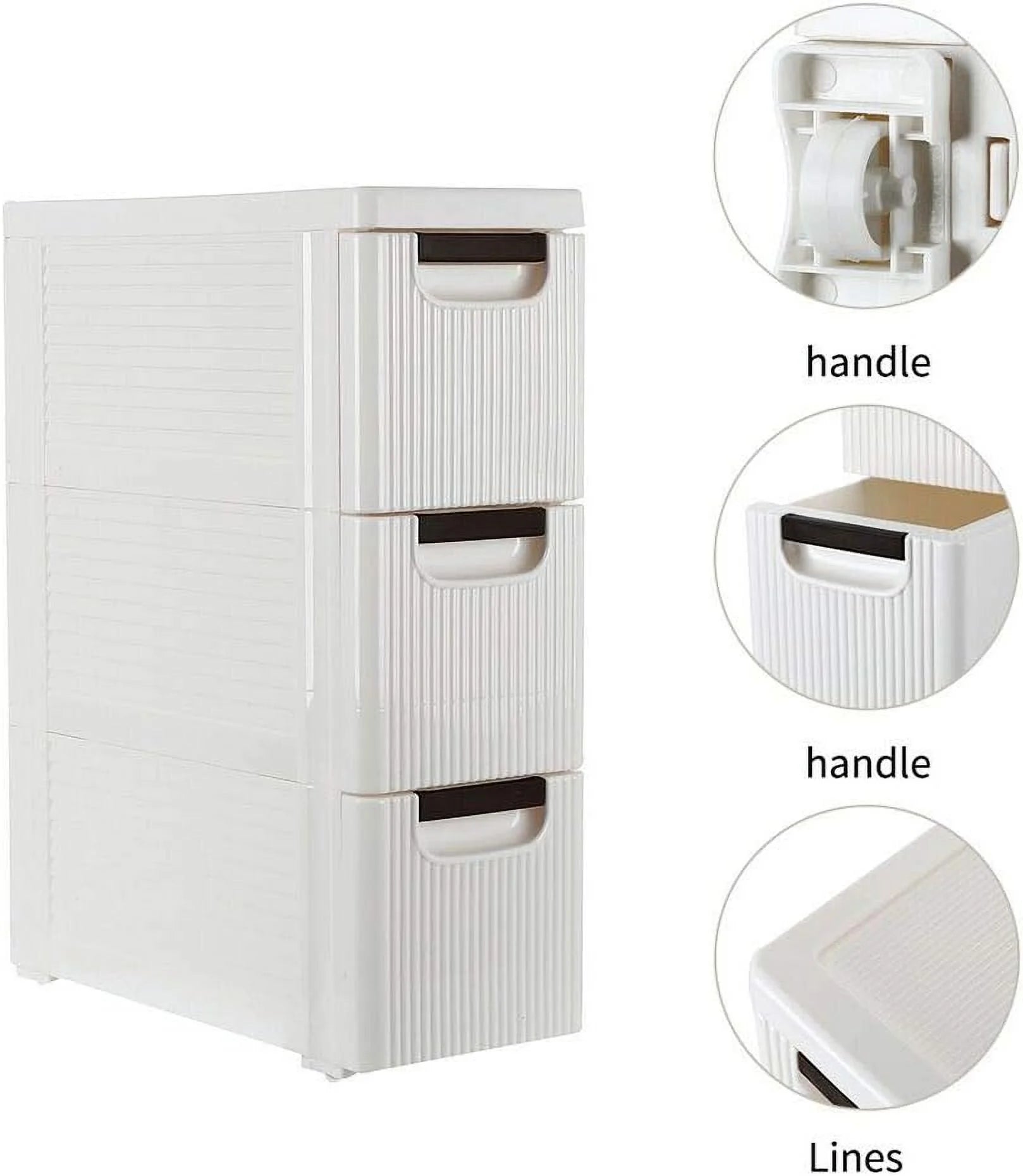 White 3-Tier Rolling Storage Cabinet with 3 Drawers P272