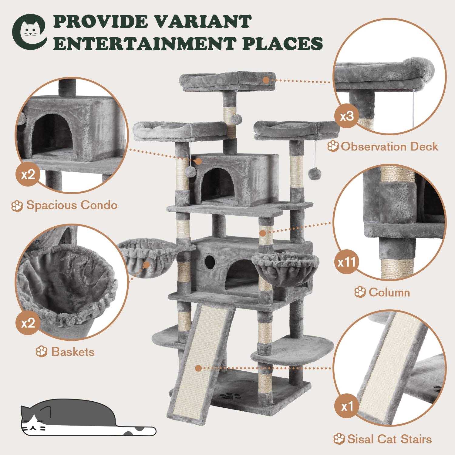 68 Inch Cat Tower Multi-Level Cat Tree with Scratching Posts B80691