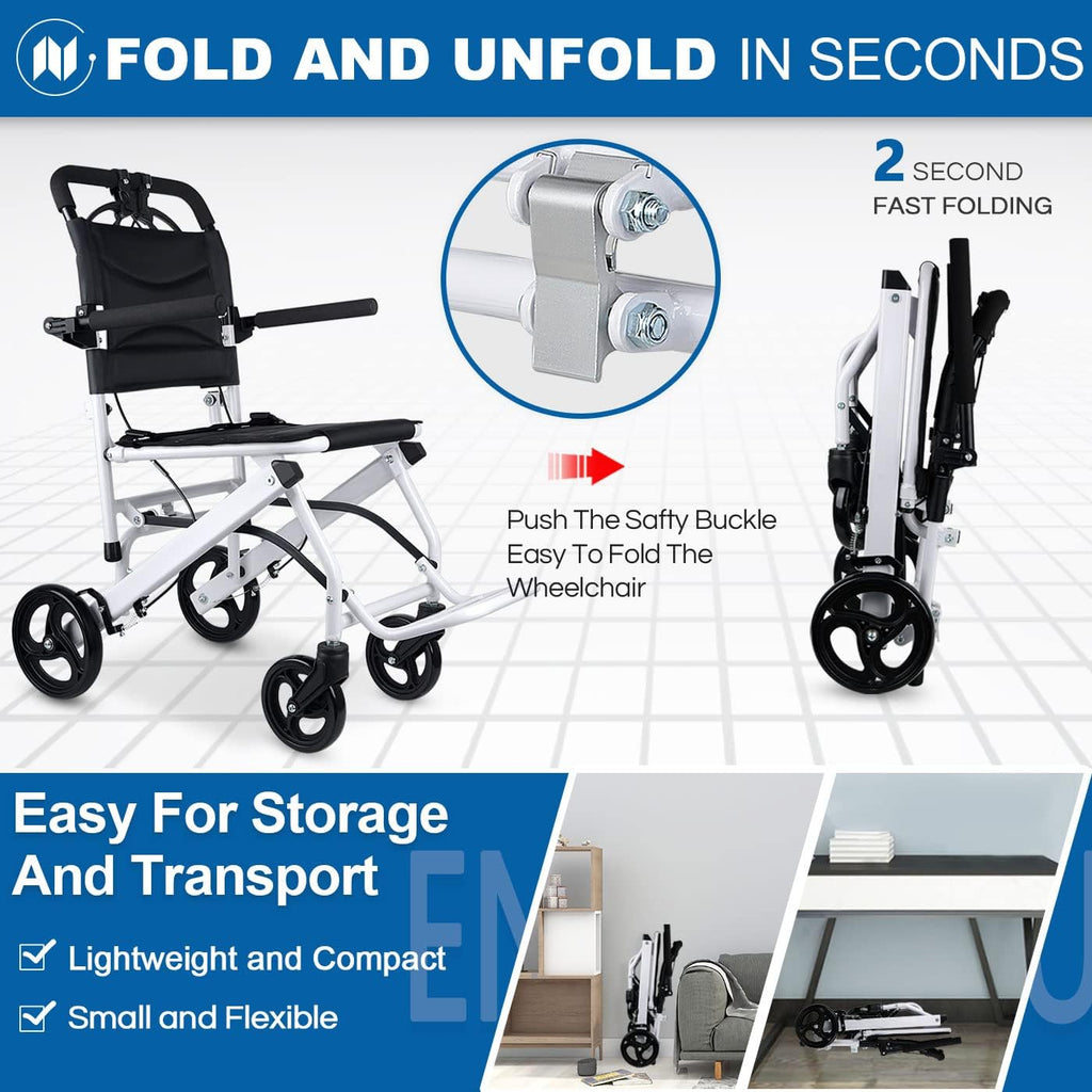 Ultra Light Folding Transport Wheelchair, 16lbs, Aluminum, Handbrakes, Support 220 Lbs Z340