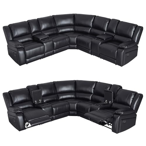 Black PU Leather Modular Reclining Sectional Sofa T970