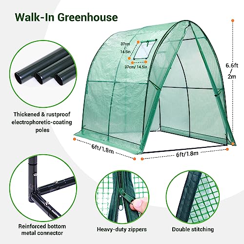 Portable Tunnel Greenhouse with Mesh Windows, 5.9x5.9x6.6 FT W8415