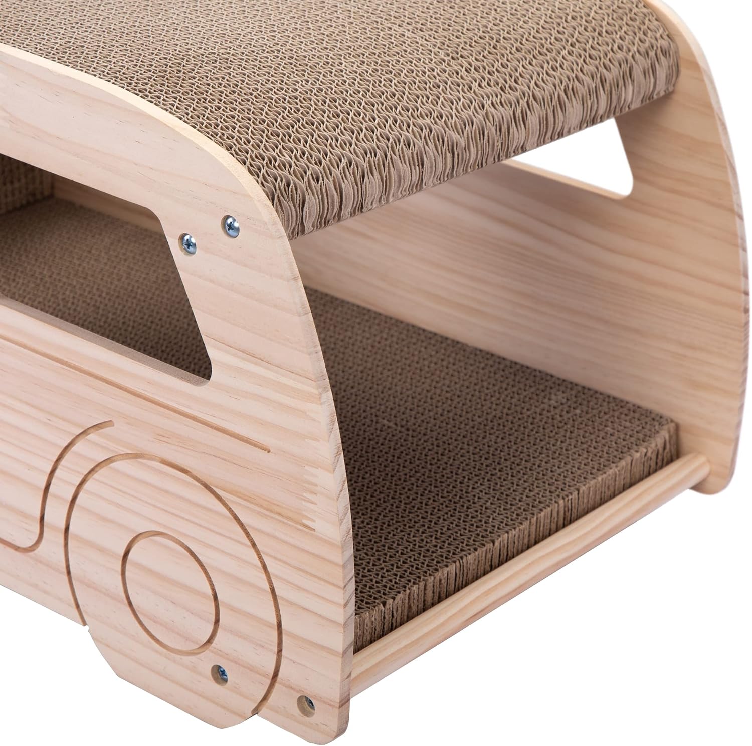 2-in-1 Wood Corrugated Cat Scratcher, Natural Pine Board, Durable Cardboard Y478883