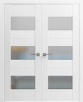Solid French Double Doors 36 x 80 inches Opaque Glass White Silk Wood Solid Panel Frame X855
