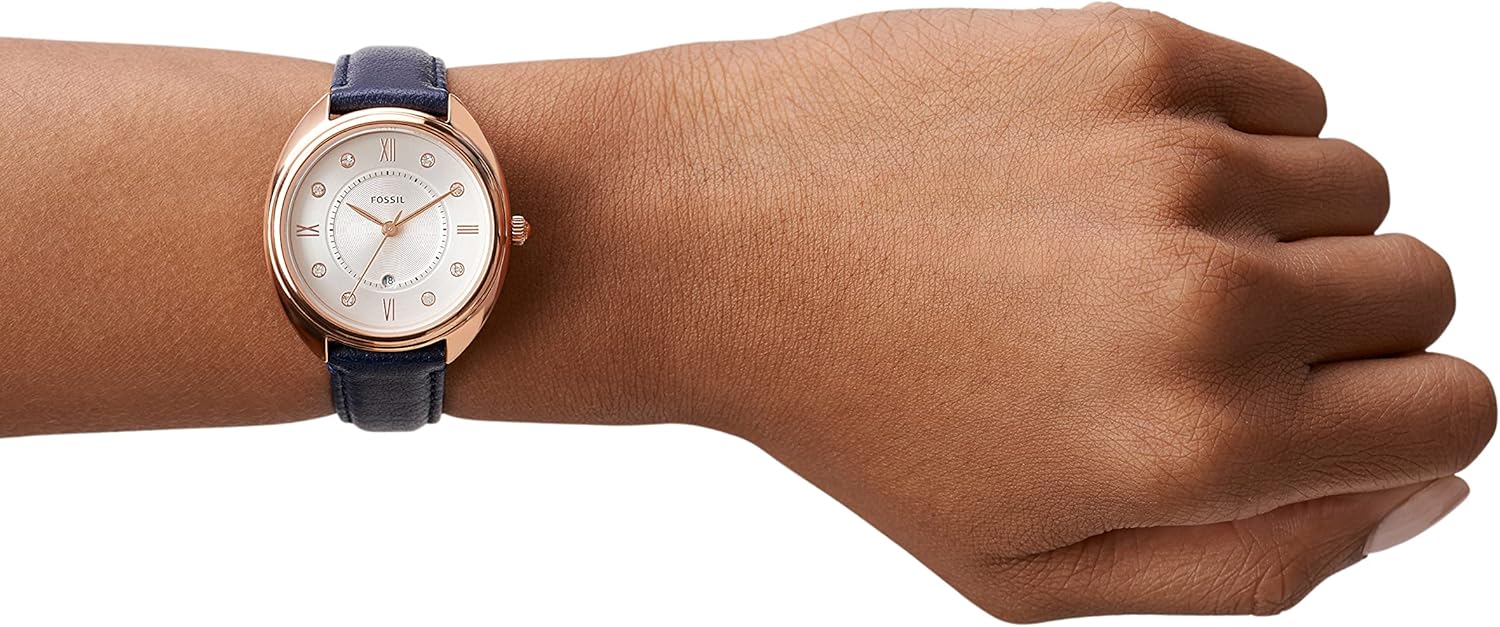 Rose Gold Navy Stainless Steel Eco Leather Three-Hand Watch M939