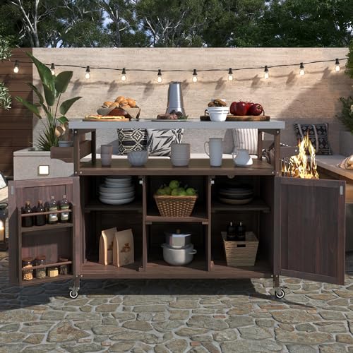 Natural Solid Wood Outdoor Kitchen Island with Stainless Steel Top S30226