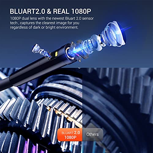 Dual Lens Industrial Endoscope, 1080P Digital Borescope Inspection Camera, 7.9mm IP67 Waterproof Sewer Camera with 4.3" LCD Screen, 7 LED Lights, 16.5FT Semi-Rigid Cable, 32GB Card-Black G300368