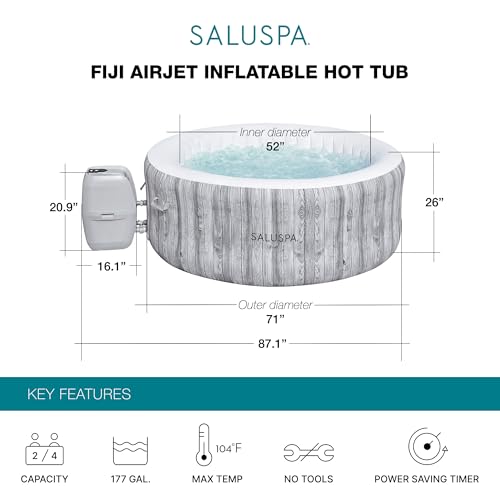 Gray 71 x 26 Inch Round Inflatable Hot Tub with Cover D90200
