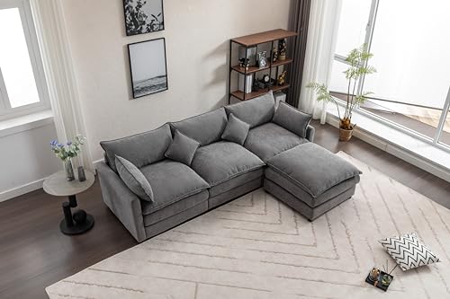 Beige U Shaped Modular Sectional Sofa with Double Chaises and 4 Pillows Q98241
