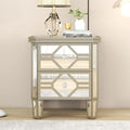 Mirrored 2-Drawer Nightstand End Table with Golden Lines, Silver P168