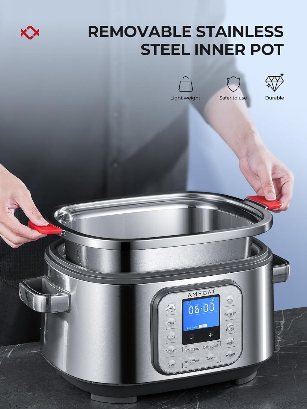 6 Quart Programmable Slow Cooker with Stainless Steel Pot and Glass Lid M927