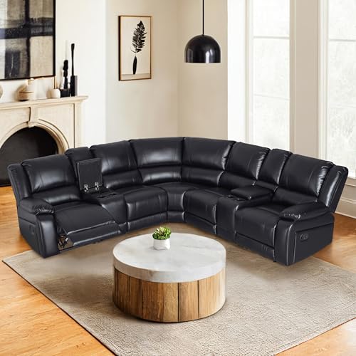 Black PU Leather Modular Reclining Sectional Sofa T970