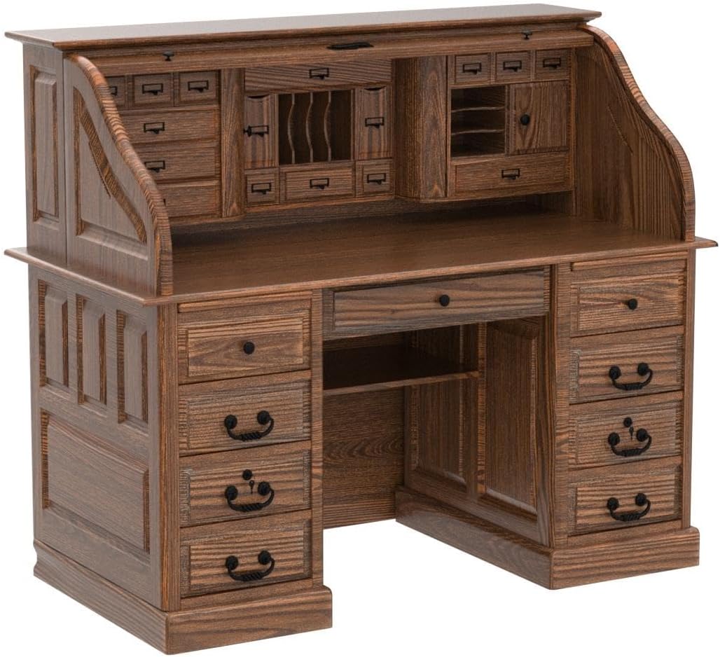 54 Inch Solid Oak Wood Roll Top Desk K680740