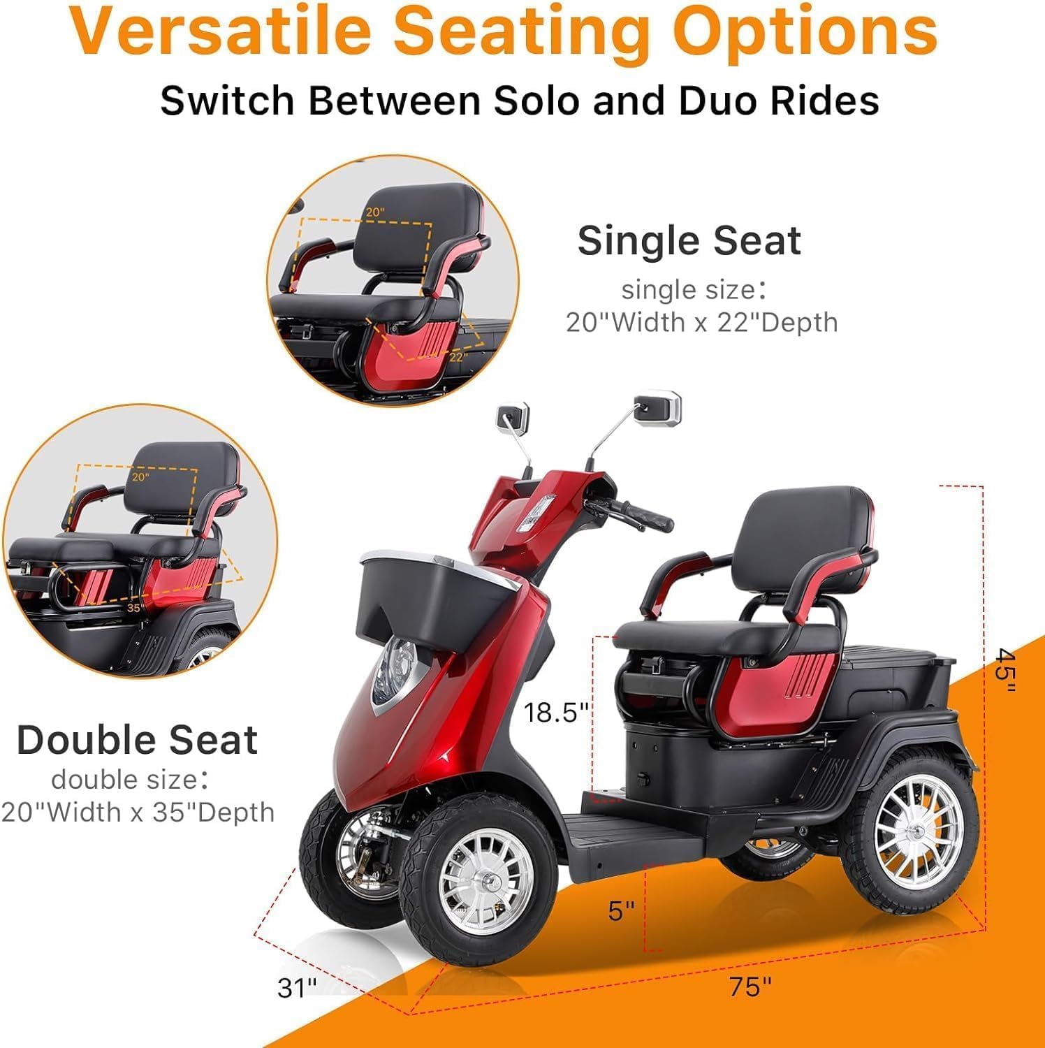 Red 4 Wheel Mobility Scooter 500lbs Capacity N574019