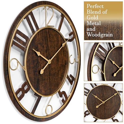 Brown 24-Inch Wooden Analog Wall Clock K737