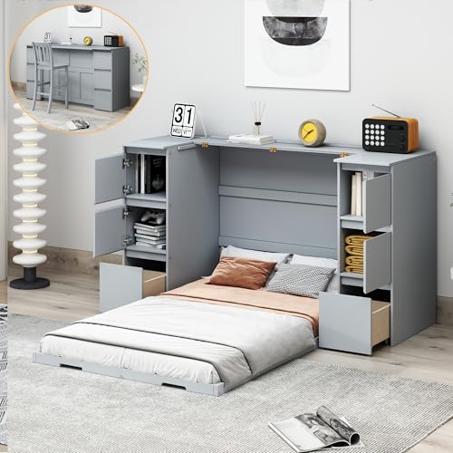 Full Size Murphy Bed with Storage and Drawers Z5361