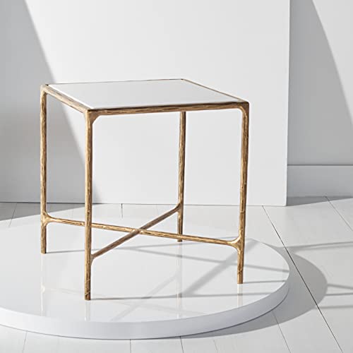 Brass Metal Tempered Glass Top Square End Table A867662