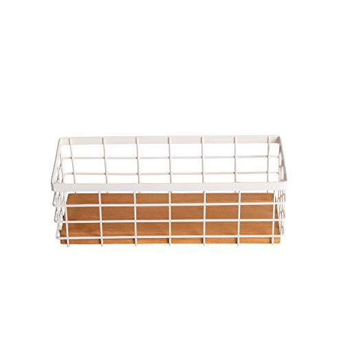 Black Metal Wire Storage Basket with Wooden Bottom (2 Pack) N817647