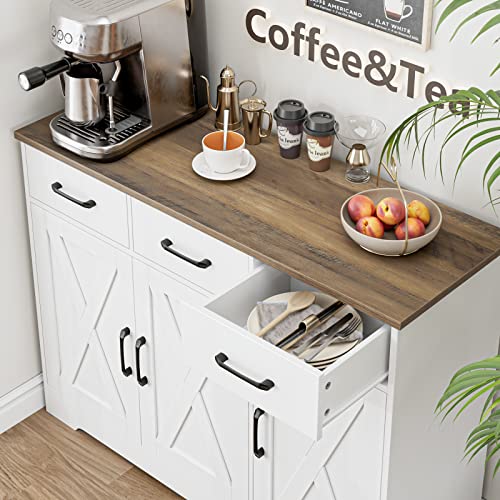 White Wood Sideboard Buffet Cabinet with Drawers and Shelves E7790