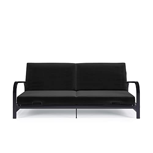 Black Convertible Metal Frame Futon Sofa with Coil Mattress V487717