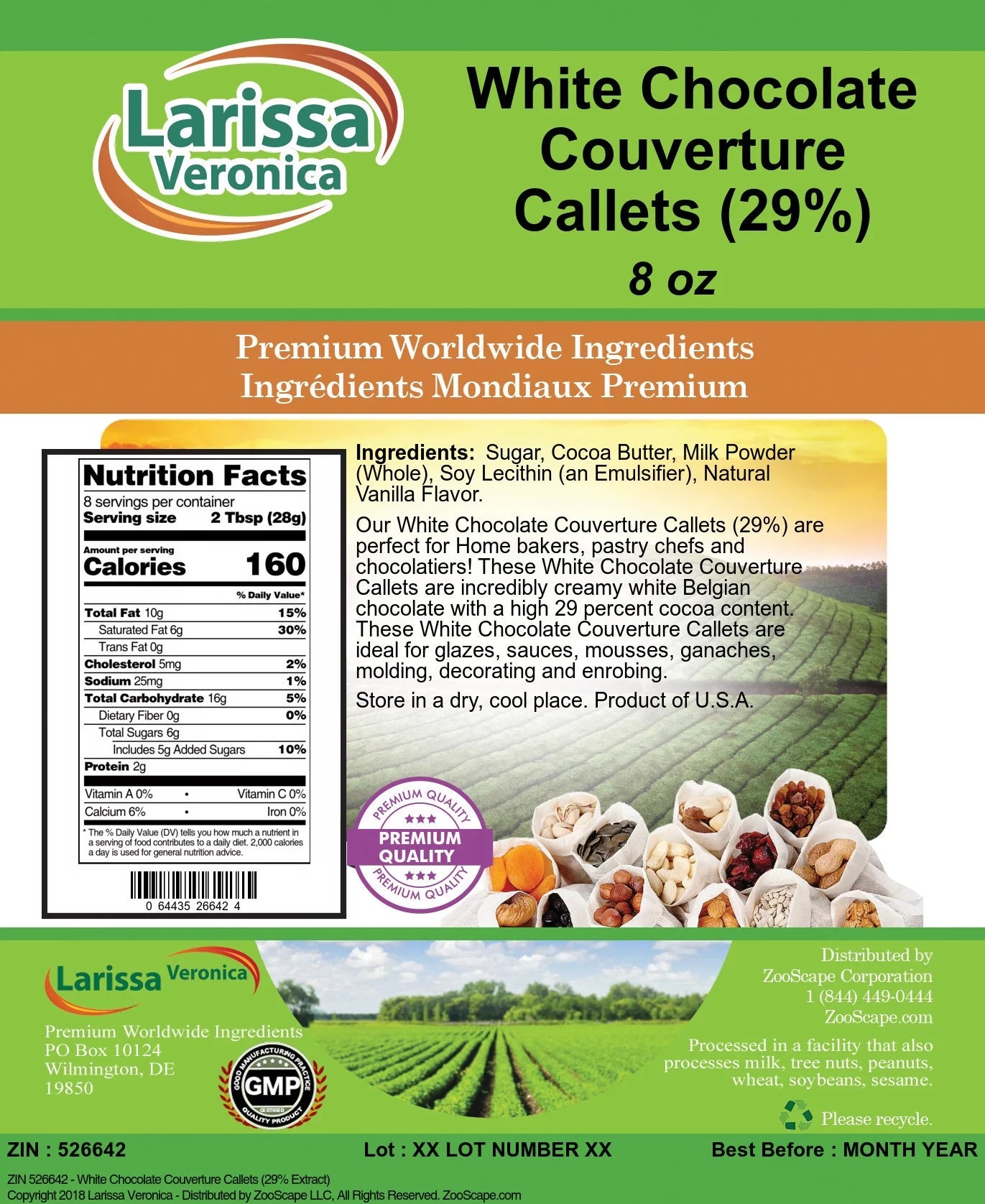 White Chocolate Couverture Callets 29% 8 oz 2-Pack L696187