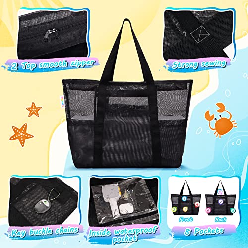 Large Mesh Beach Bag with Zipper and 8 Pockets Y16701