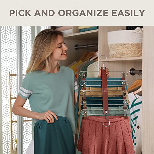 European Beechwood 5 Tier Skirt Hangers with Clips E78651