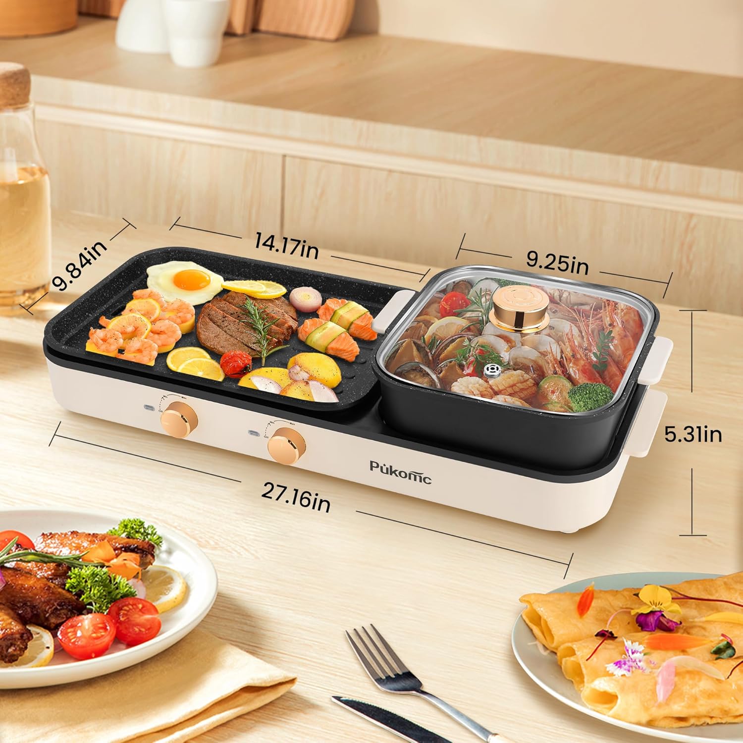 2 in 1 Electric Hot Pot with Grill, Non-Stick Removable Plate Q75239