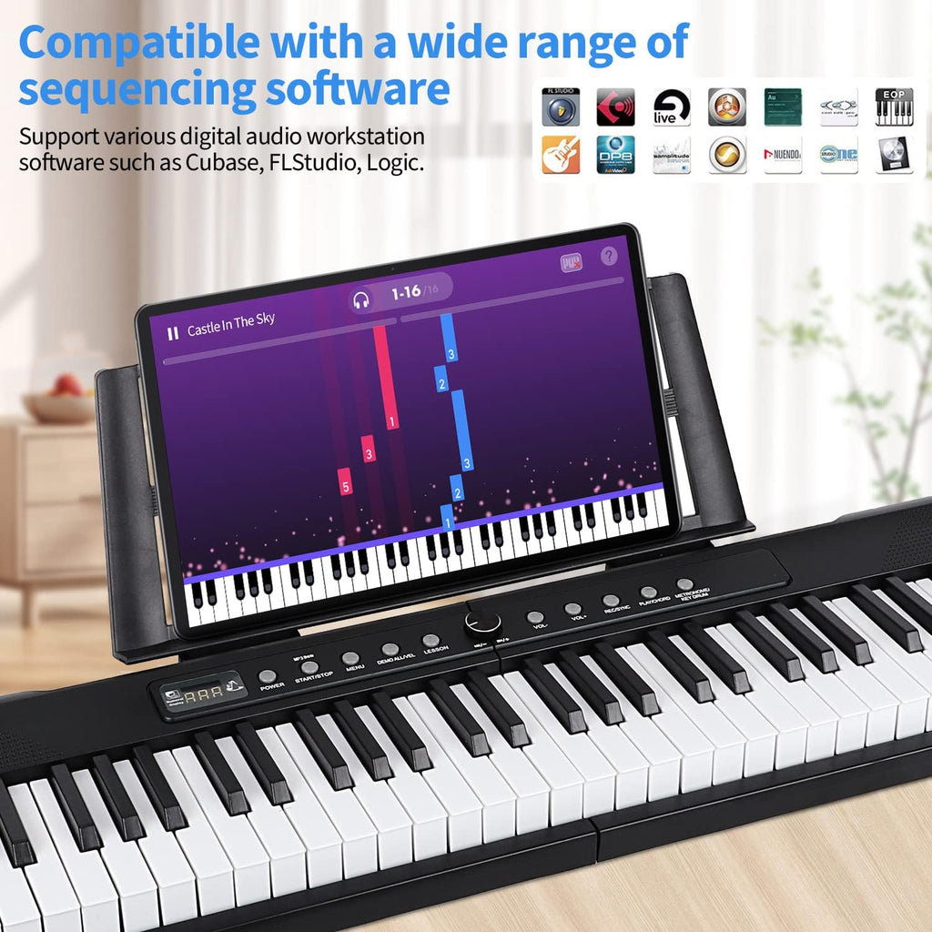 88 Key Semi Weighted Digital Piano with Stand, Sustain Pedal, Headphones, Carrying Case, Power Supply Y9675