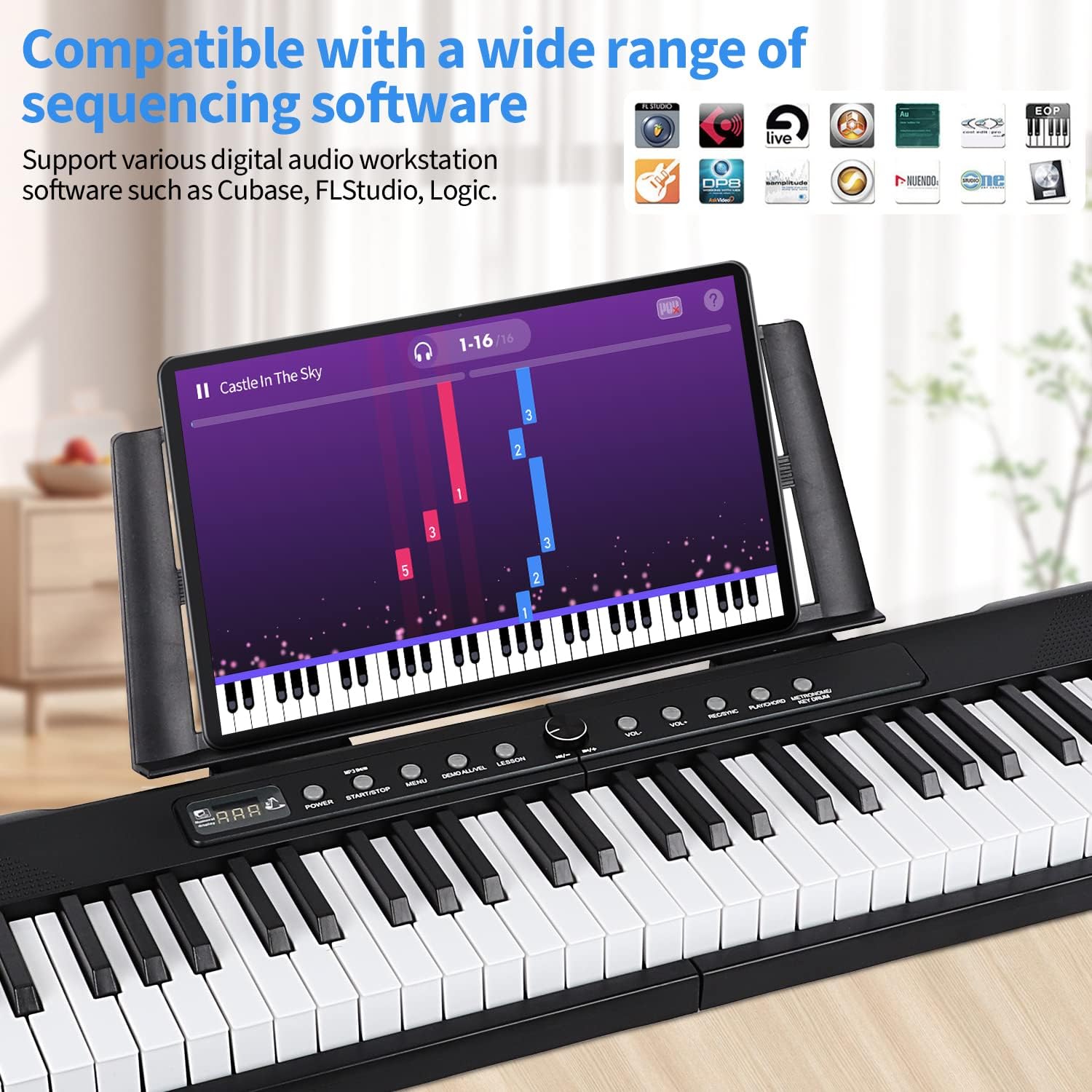 88 Key Semi Weighted Digital Piano with Stand, Sustain Pedal, Headphones, Carrying Case, Power Supply Y9675