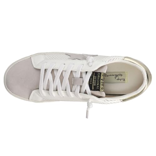 Gold Grey White Snake Lace Up Sneakers U128086