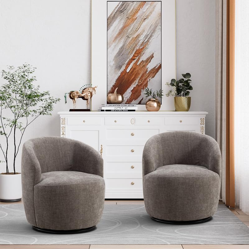 Set of 2 Chenille Swivel Barrel Chair G745331