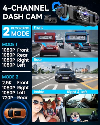 4 Channel Dash Cam 360° View 1080P with 128GB SD Card S746