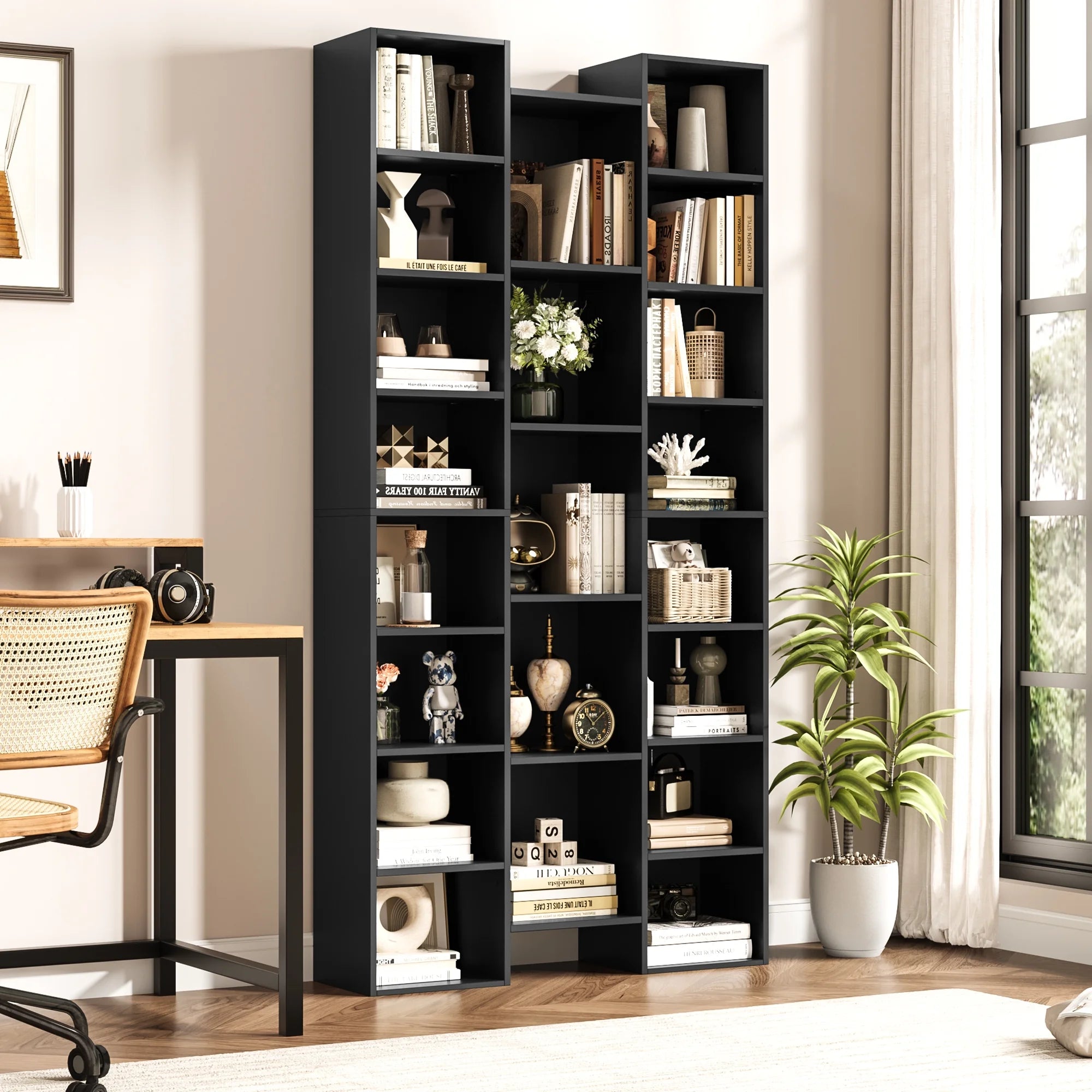 Black 21-Cube Bookcase with Adjustable Shelves X50423